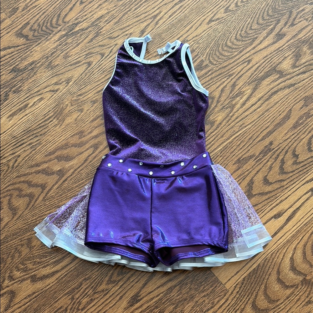 On the Dance Floor Purple Velvet Sparkle Dance Costume with Bow
